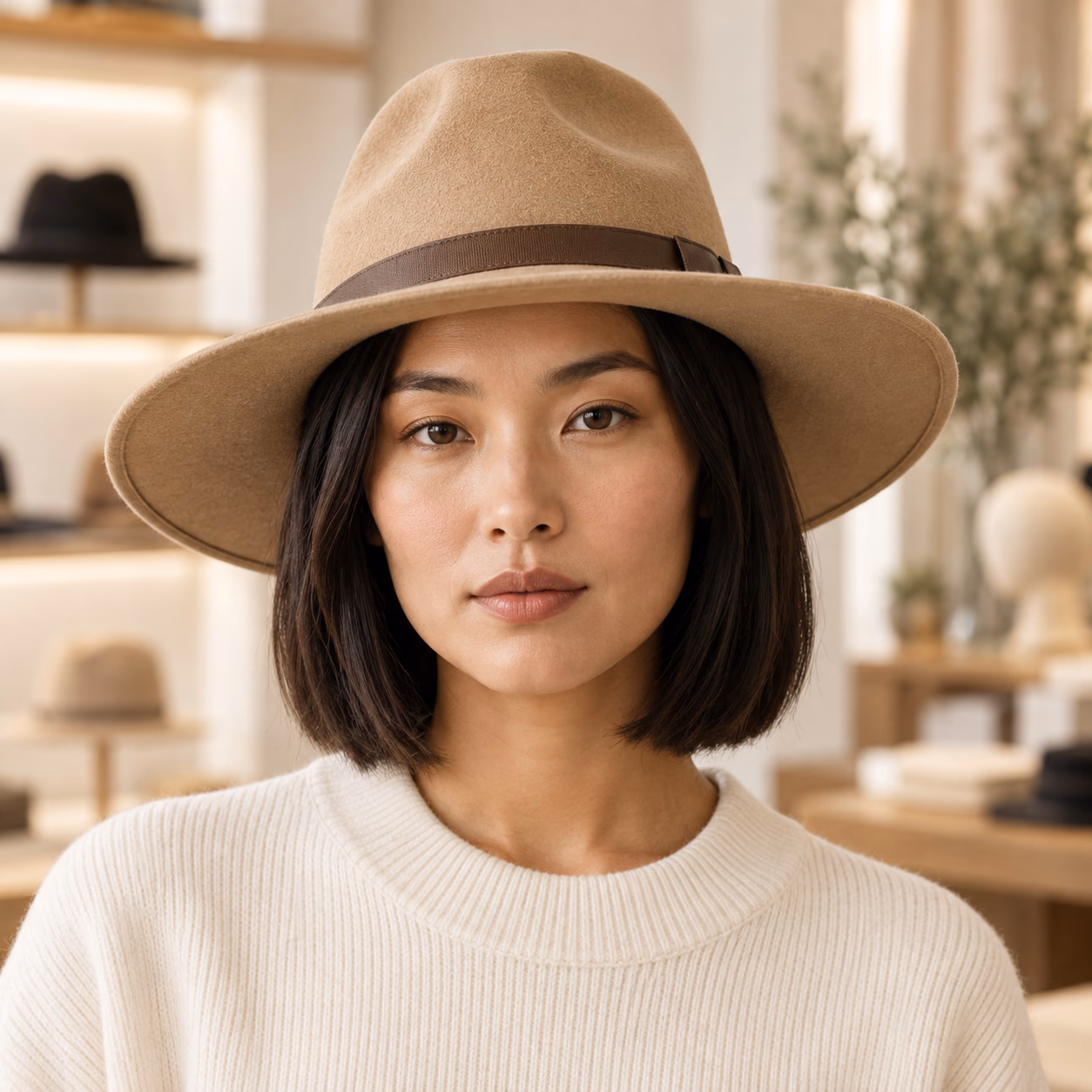 Same customer wearing a hat